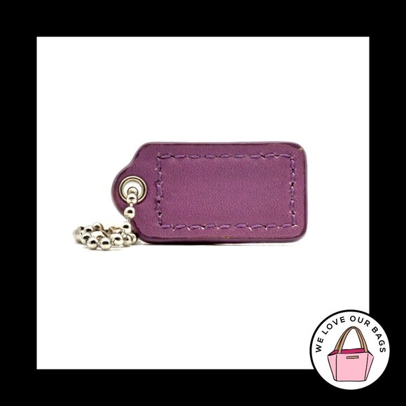 1.5" Small COACH Purple Patent Leather Nickel Fob Bag Charm Keychain Hang Tag - Picture 2 of 2